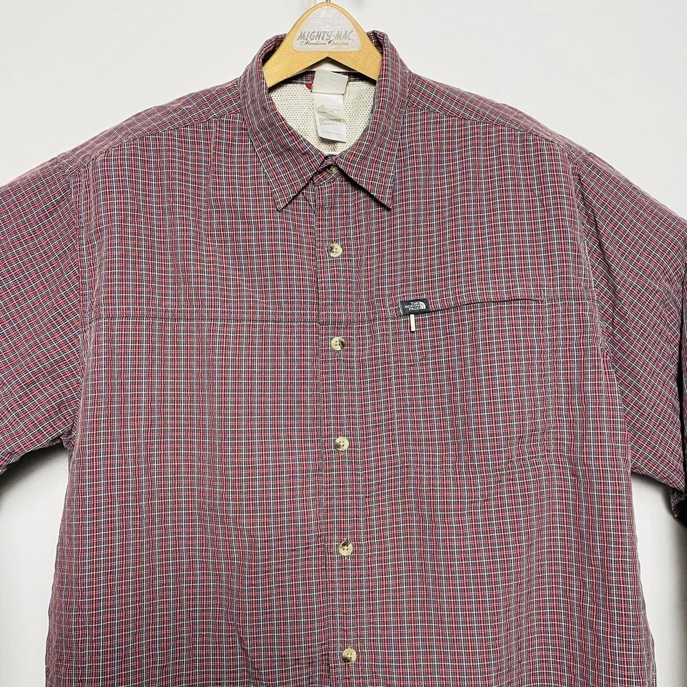 The North Face TNF Red Grey & White Plaid‎ L/S Modal Poly Btn Down Size Large L